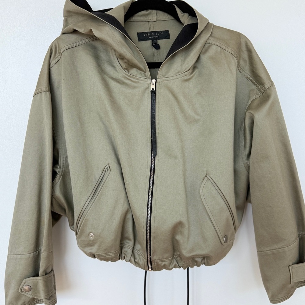 Rag & Bone Women’s Green Shiny Hooded Cropped Jacket | Size XS - Picture 5 of 8